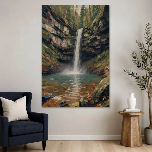 Dark Green Mossy Gorge Waterfall - Canvas Wall Art - Sofa - 40x60