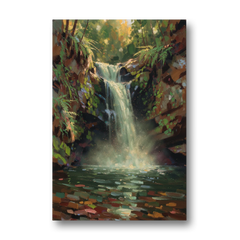 Dark Green Wall Decor with a Mossy Waterfall - Canvas Wall Art - Front