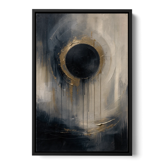 Dark Moody Abstract Bronze Eclipse - Black Framed Canvas Wall Art - Front