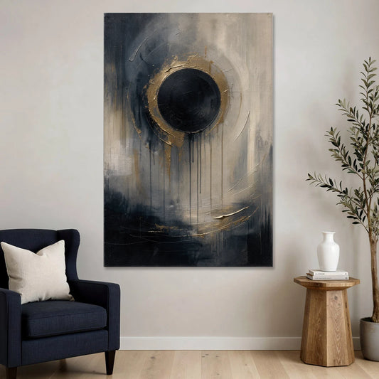Dark Moody Abstract Bronze Eclipse - Canvas Wall Art - Sofa - 40x60
