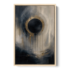 Dark Moody Abstract Bronze Eclipse - Oak Framed Canvas Wall Art - Front