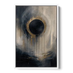 Dark Moody Abstract Bronze Eclipse - White Framed Canvas Wall Art - Front