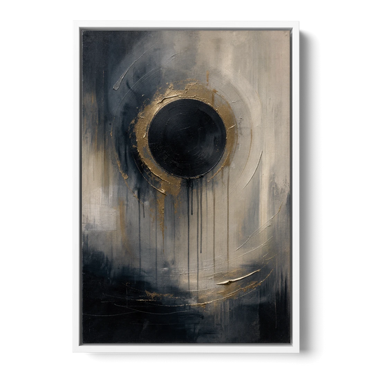 Dark Moody Abstract Bronze Eclipse - White Framed Canvas Wall Art - Front
