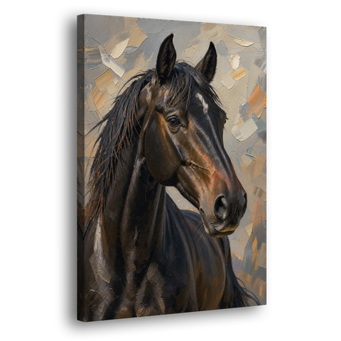 Dark Moody Black Horse in Palette Knife Light - Canvas Wall Art - Side
