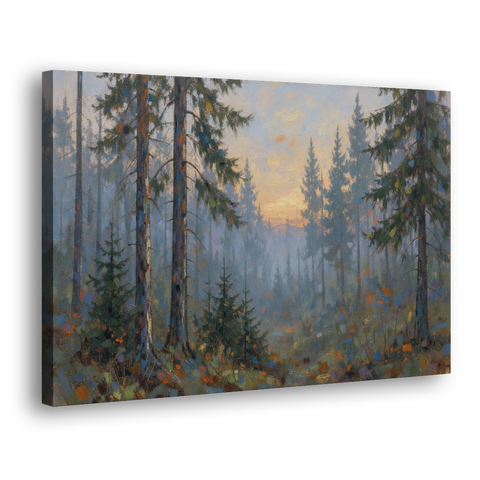 Dark Moody Misty Forest Pines at Dusk - Canvas Wall Art - Side