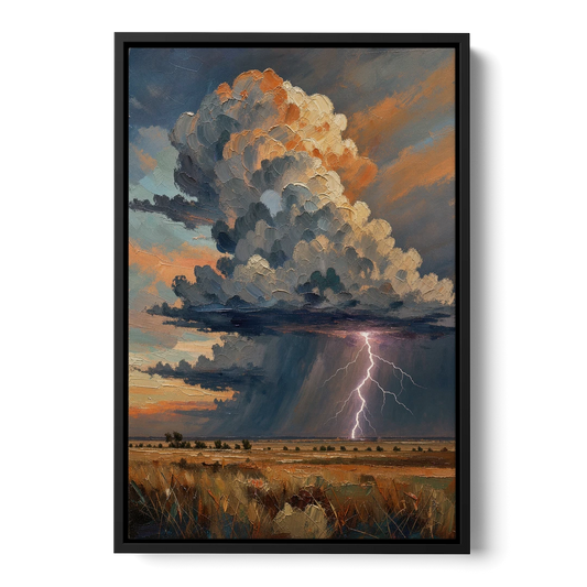 Dark Moody Prairie Thunderhead - Black Framed Canvas Wall Art - Front