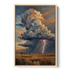 Dark Moody Prairie Thunderhead - Oak Framed Canvas Wall Art - Front