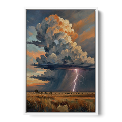 Dark Moody Prairie Thunderhead - White Framed Canvas Wall Art - Front