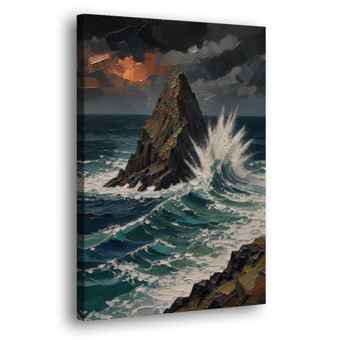 Dark Moody Stormy Ocean Sea Stack - Canvas Wall Art - Side