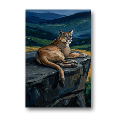 Dark Nature Painting Mountain Lion at Dusk - Canvas Wall Art - Front