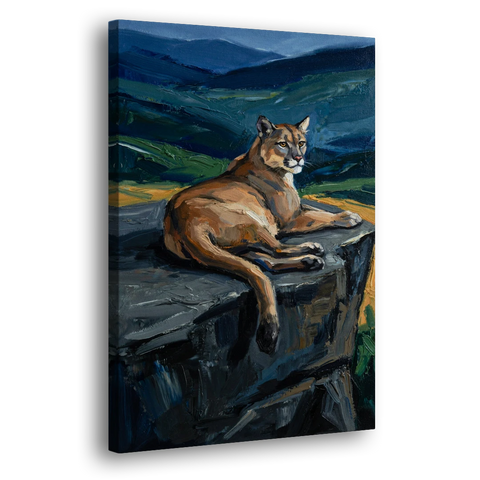 Dark Nature Painting Mountain Lion at Dusk - Canvas Wall Art - Side