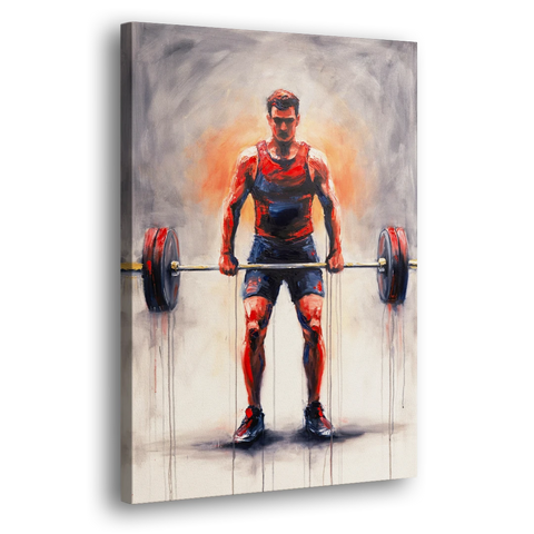 Deadlift Lockout with Red Paint Drips - Canvas Wall Art - Side