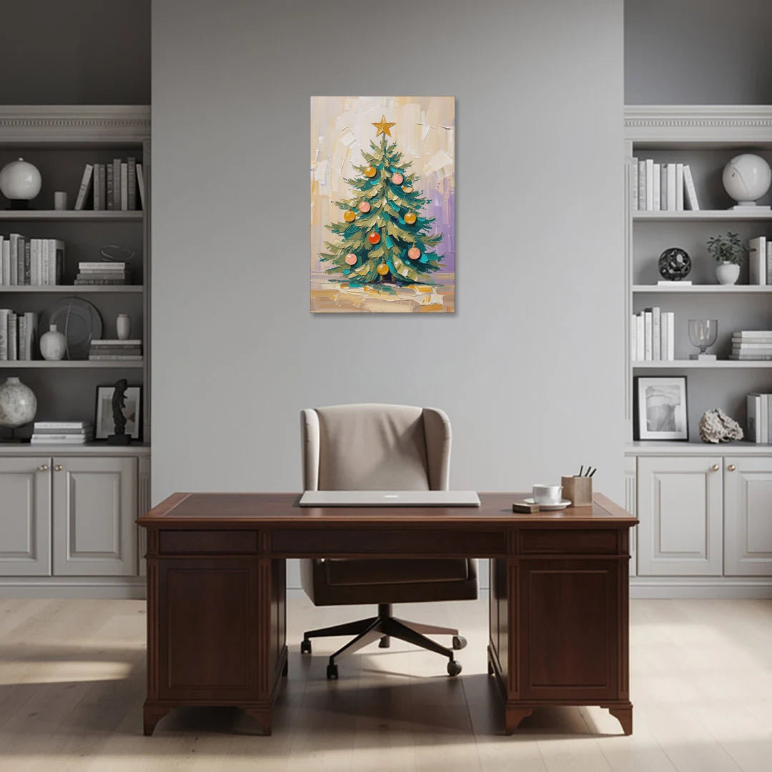 Decorated Christmas Tree Painting with Peach Baubles - Canvas Wall Art - Office - 24x36