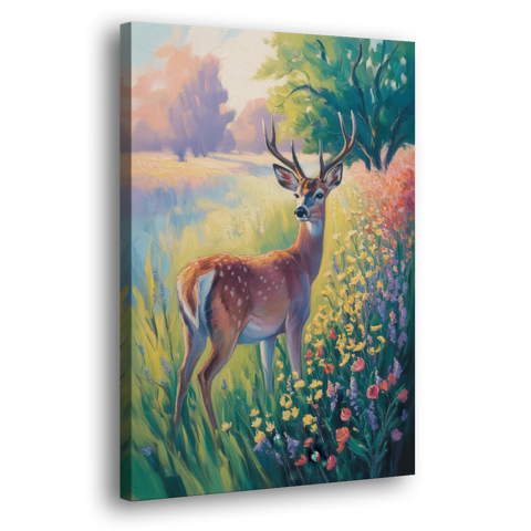 Deer Among Wildflowers - Canvas Wall Art - Side