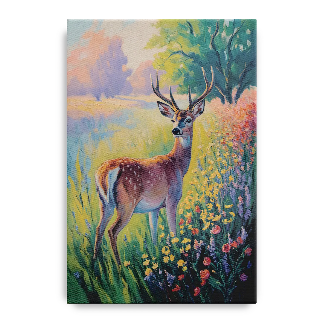 Deer Among Wildflowers - Canvas Wall Art