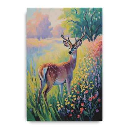 Deer Among Wildflowers Front - Canvas Wall Art