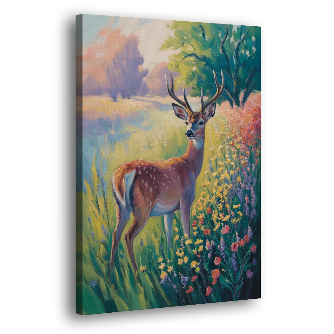 Deer Among Wildflowers Side - Canvas Wall Art