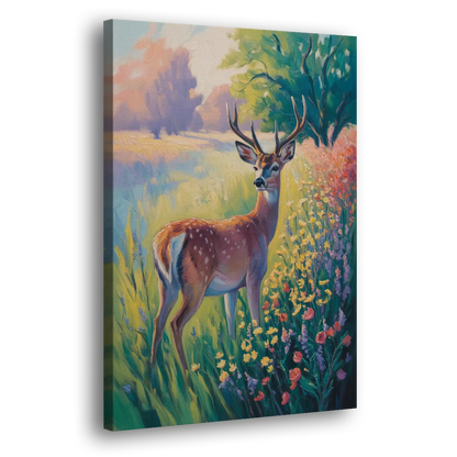 Deer Among Wildflowers Side - Canvas Wall Art