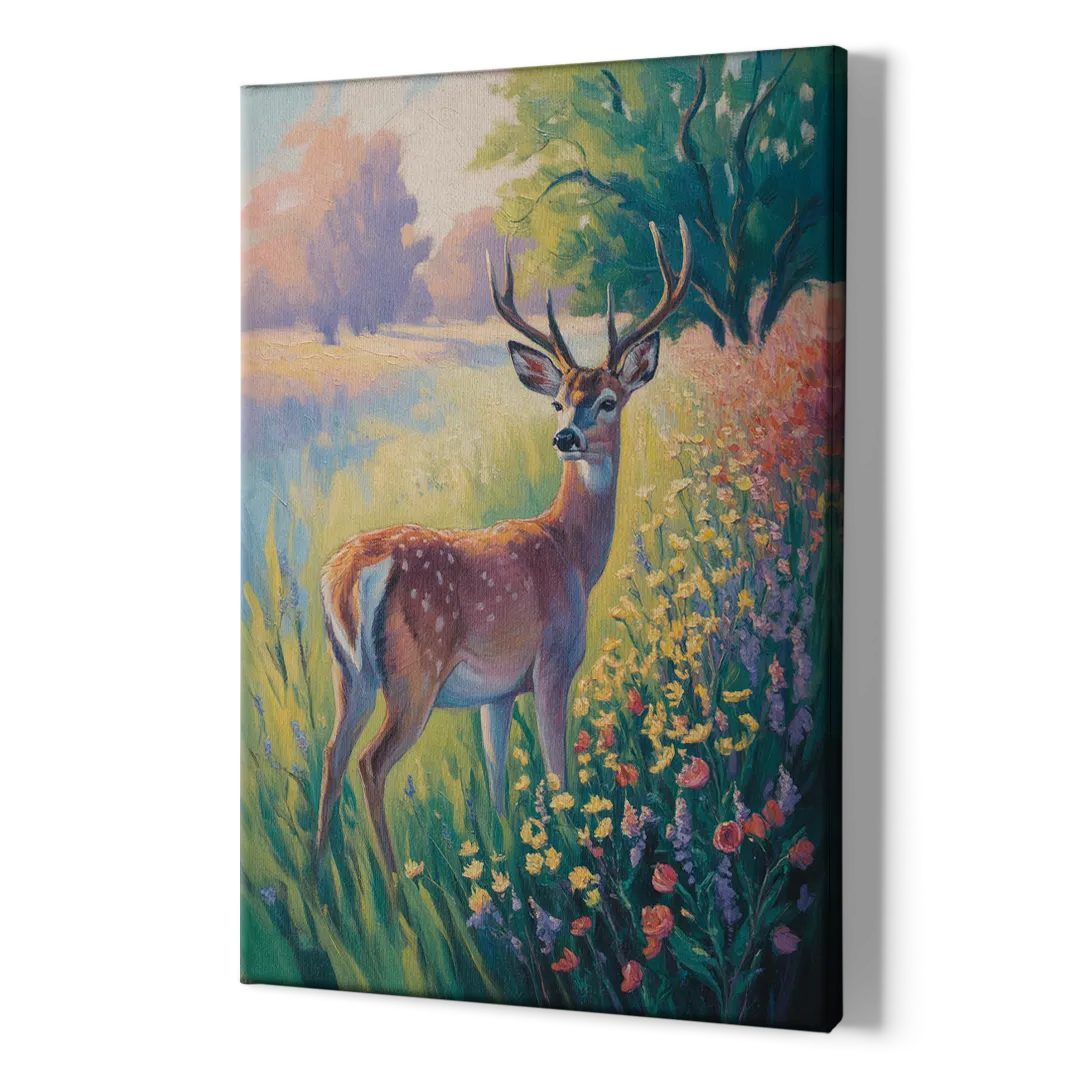 Deer Among Wildflowers - Canvas Print Art Sides