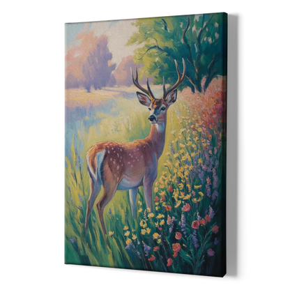 Deer Among Wildflowers - Canvas Print Art Sides