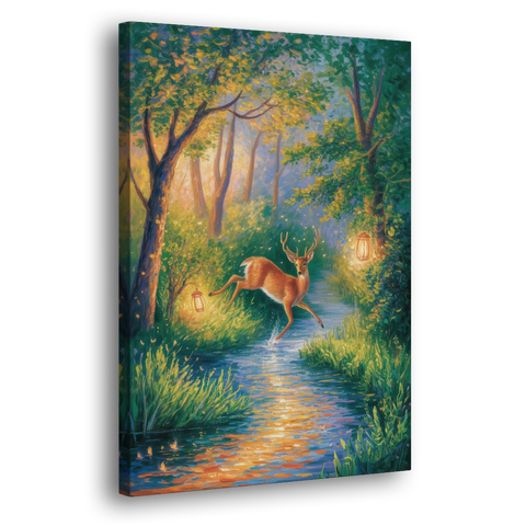 Deer Crossing the Stream - Canvas Wall Art - Side