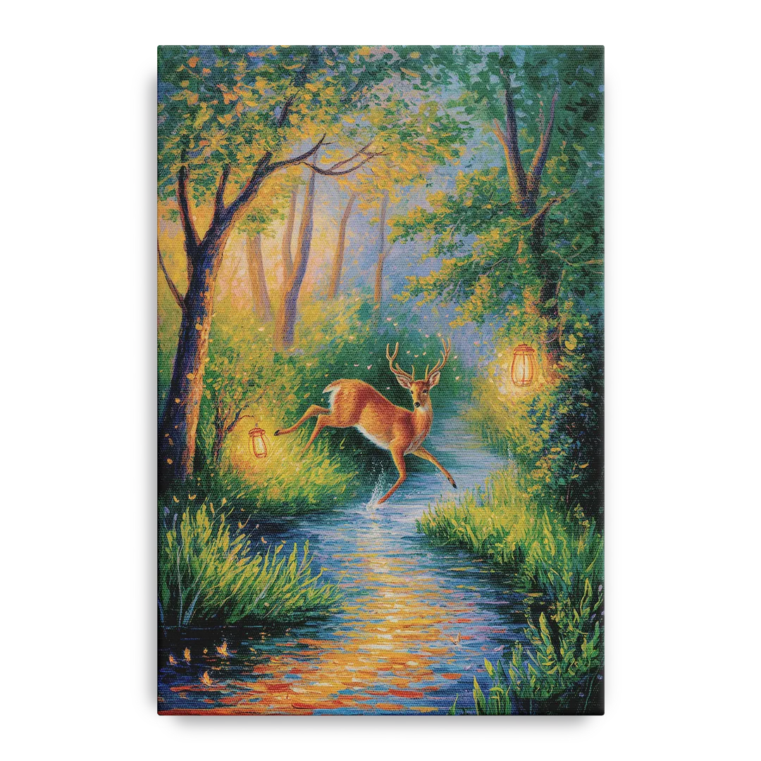 Deer Crossing the Stream - Canvas Wall Art