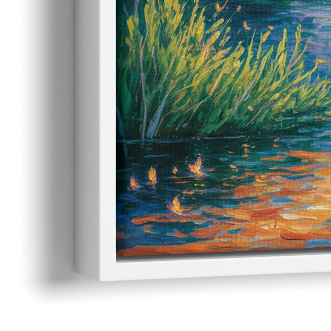 Deer Crossing the Stream - Close-Up White Frame Canvas