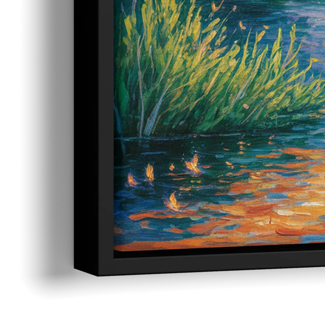 Deer Crossing the Stream - Close-Up Black Frame Canvas