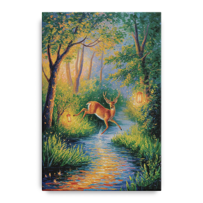 Deer Crossing the Stream Front - Canvas Wall Art