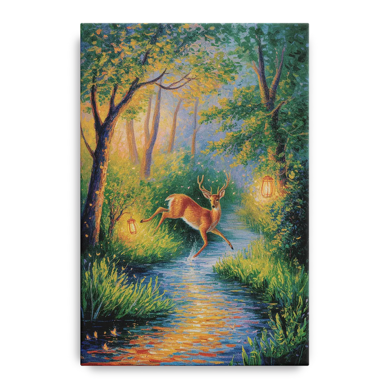 Deer Crossing the Stream Front - Canvas Wall Art