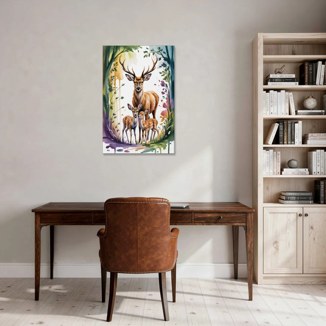 Deer Family Portrait - Canvas Wall Art - Office - 24x36