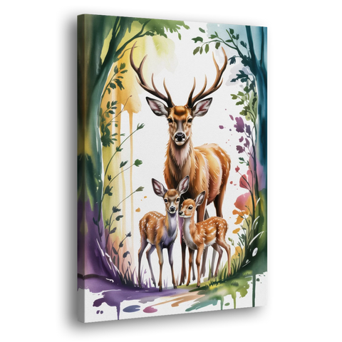 Deer Family Portrait - Canvas Wall Art - Side