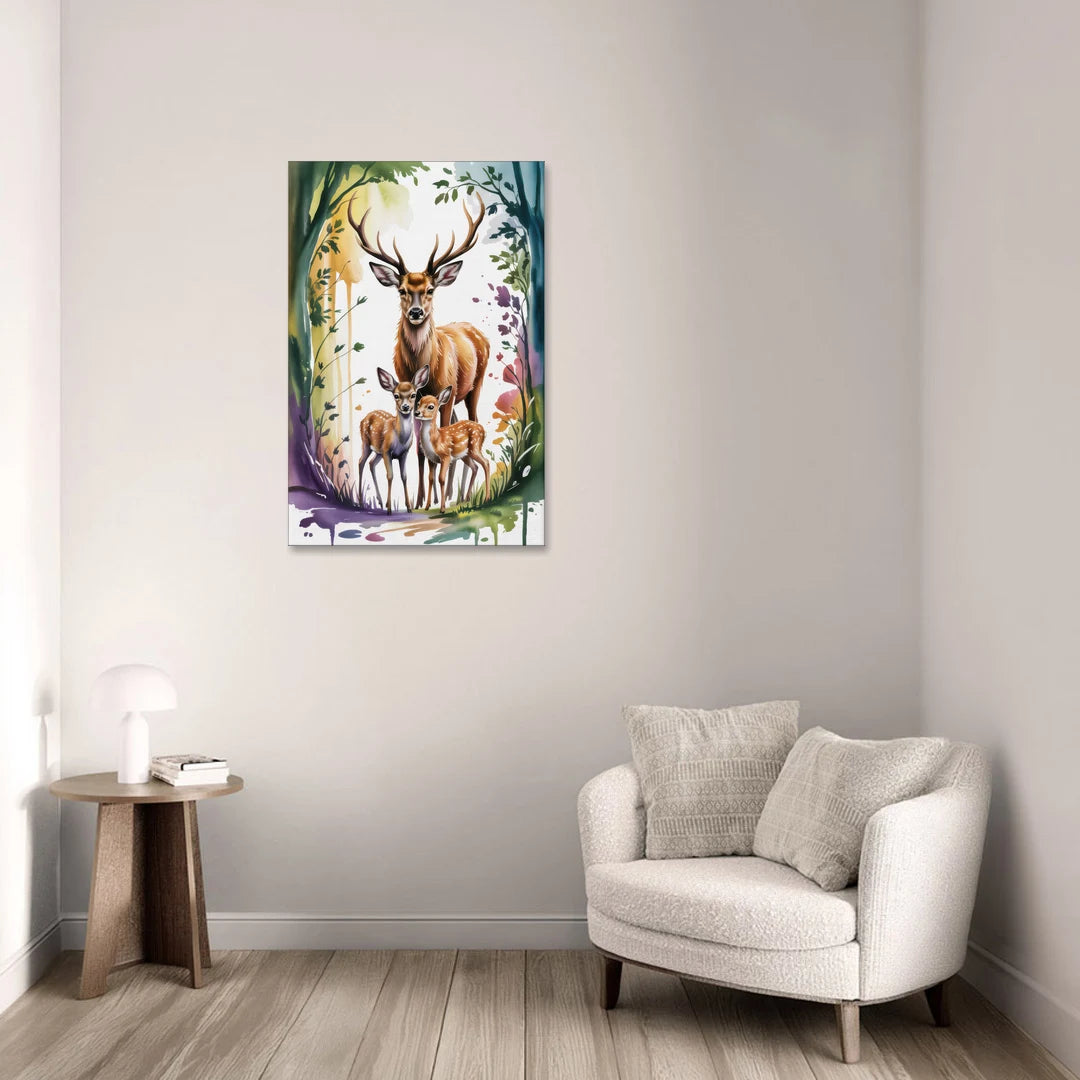 Deer Family Portrait - Canvas Wall Art - Sofa - 24x36