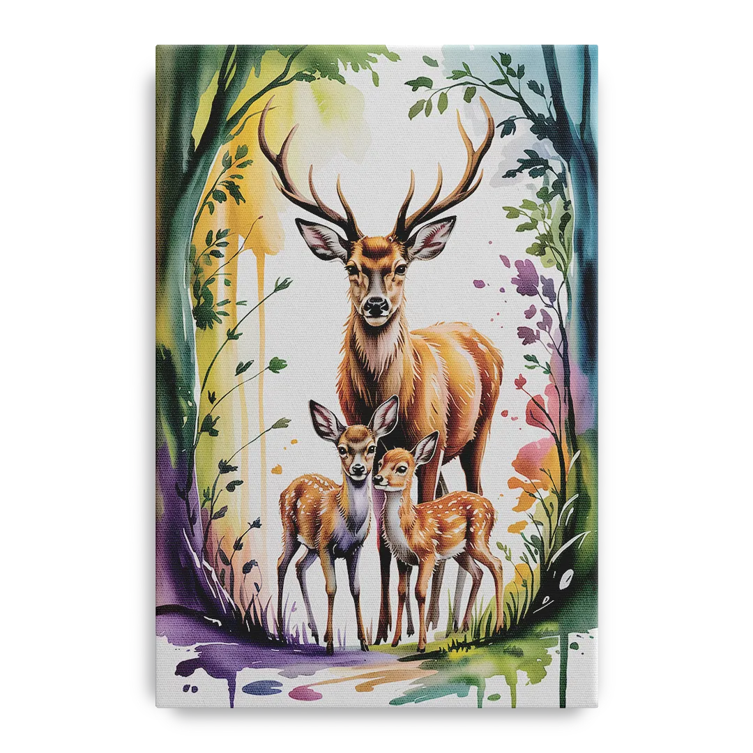Deer Family Portrait Front - Canvas Wall Art