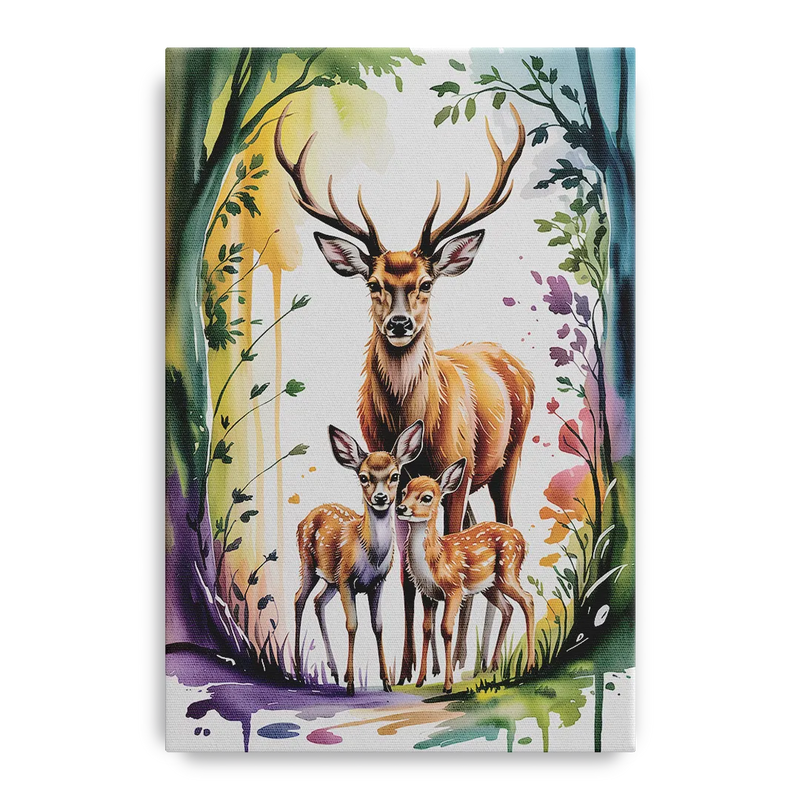 Deer Family Portrait Front - Canvas Wall Art