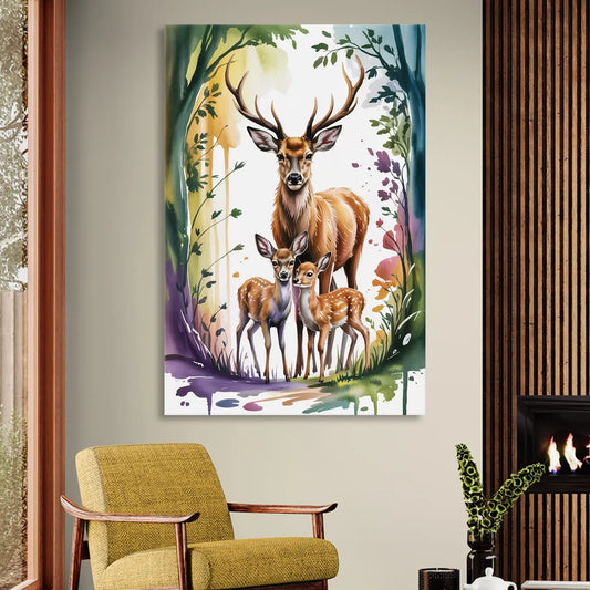 Deer Family Portrait Living Room - Canvas Wall Art