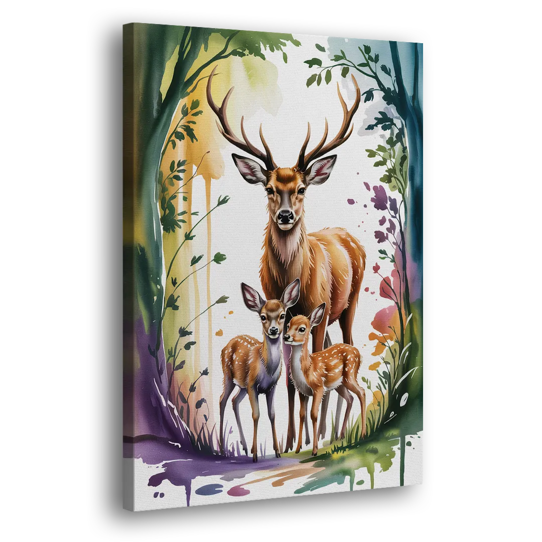 Deer Family Portrait Side - Canvas Wall Art