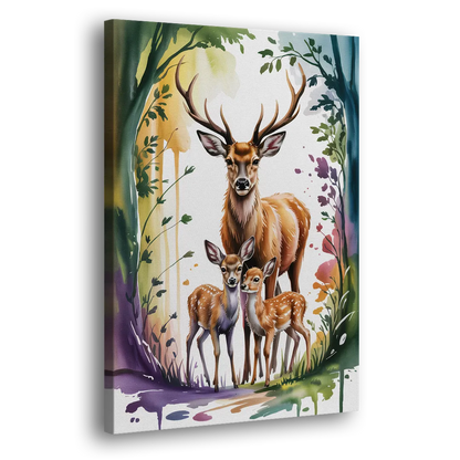 Deer Family Portrait Side - Canvas Wall Art