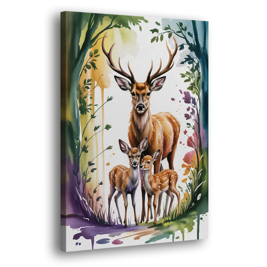 Deer Family Portrait Side - Canvas Wall Art