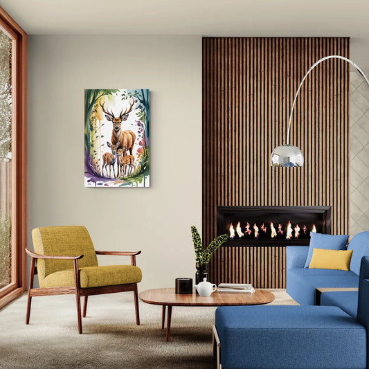 Deer Family Portrait - Canvas Wall Art Living Room