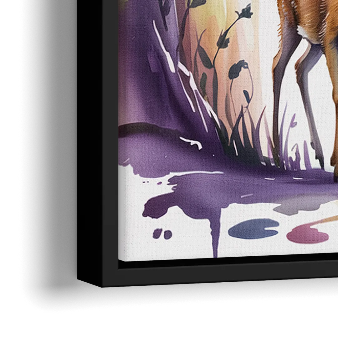 Deer Family Portrait - Close-Up Black Frame Canvas
