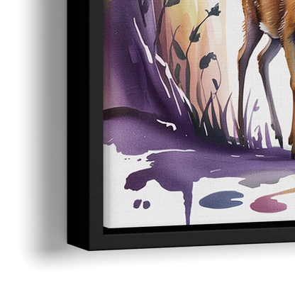Deer Family Portrait - Close-Up Black Frame Canvas