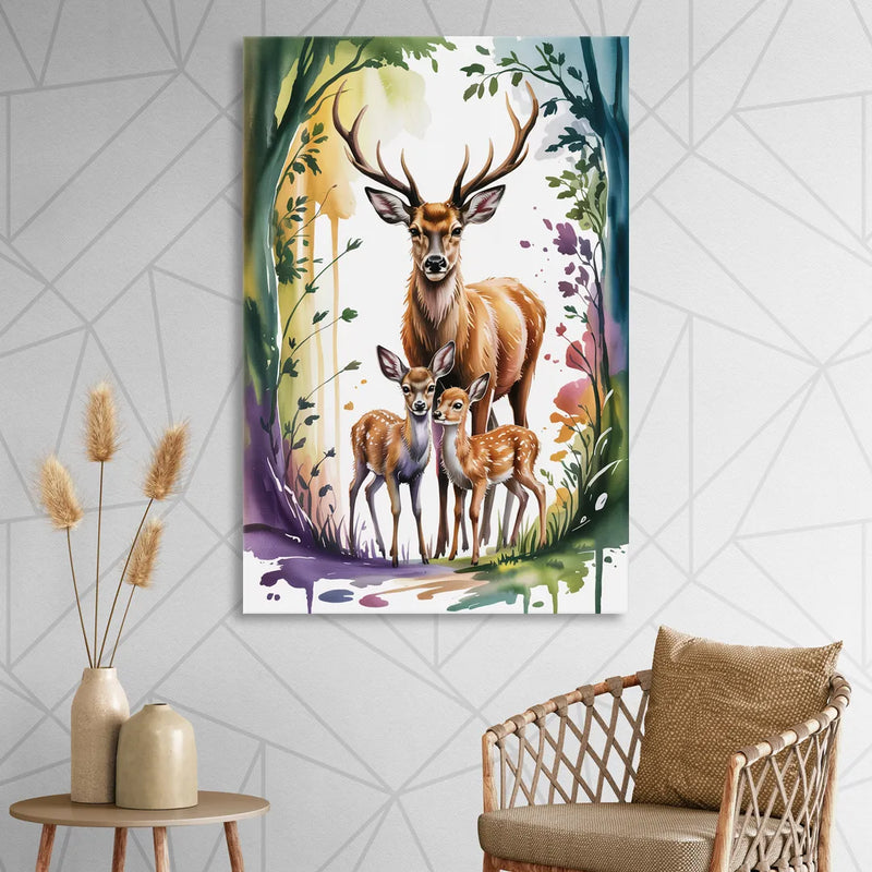 Deer Family Portrait Sitting Room - Canvas Wall Art