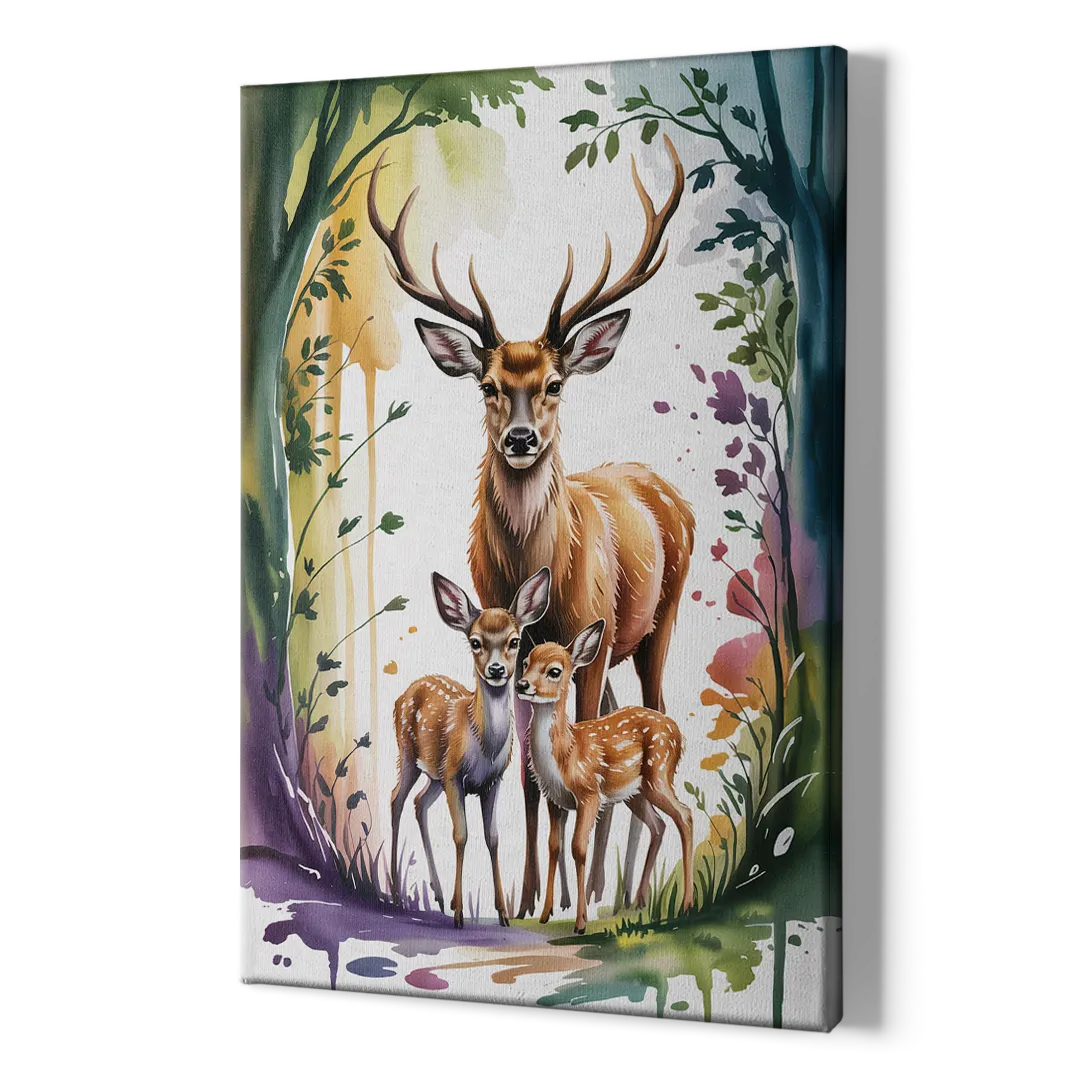 Deer Family Portrait - Canvas Print Art Sides