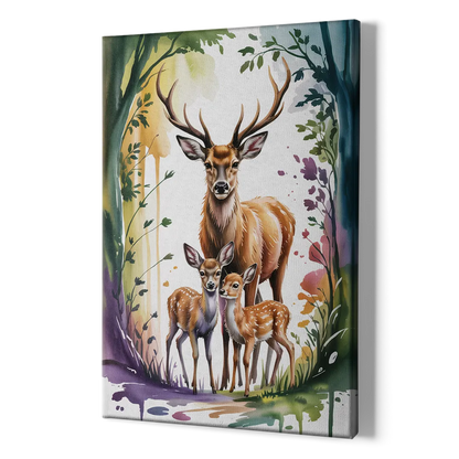Deer Family Portrait - Canvas Print Art Sides