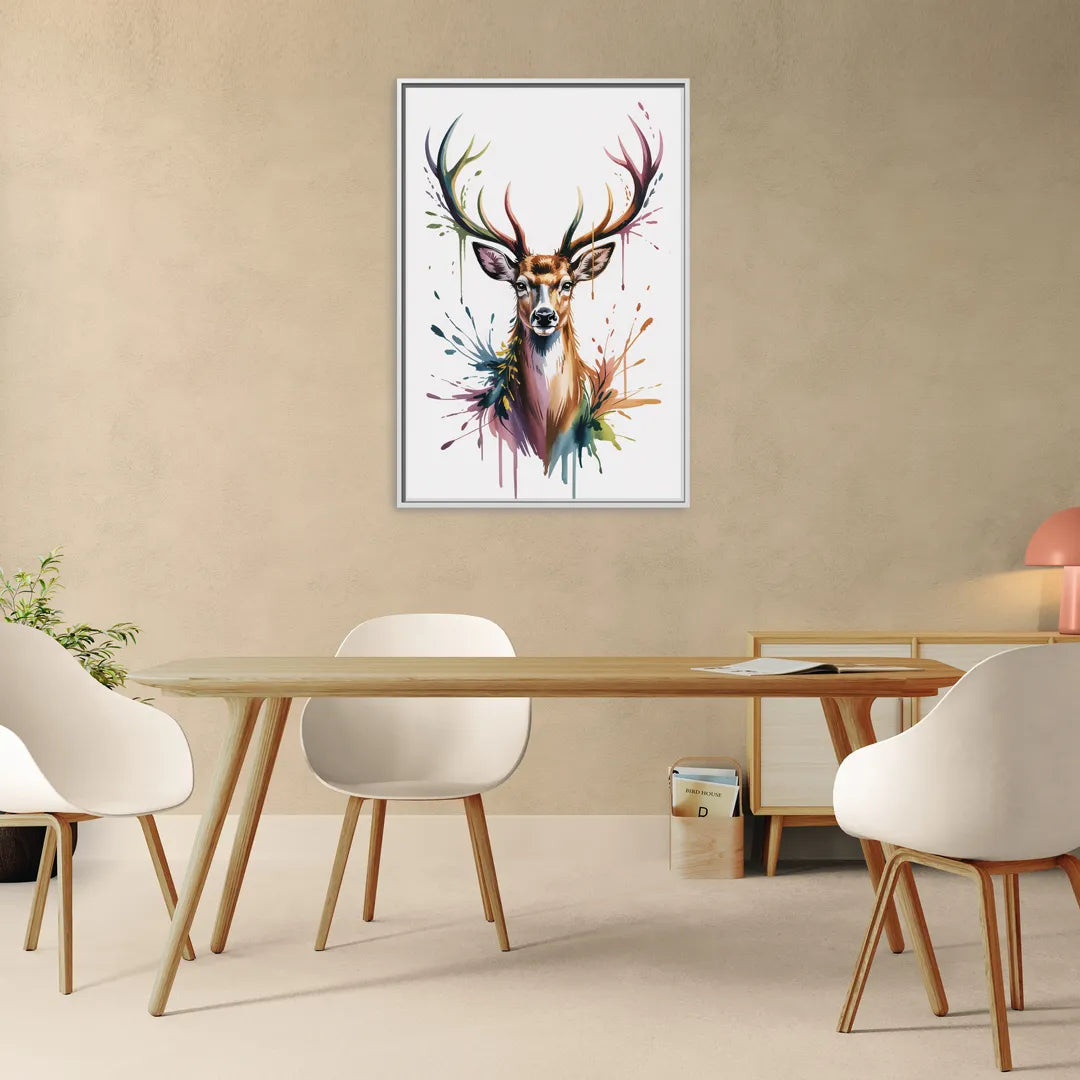 Deer Head in Profile - Living Room White Frame Canvas