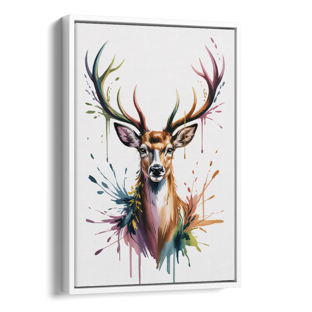 Deer Head in Profile Side - White Canvas Wall Art