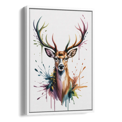 Deer Head in Profile Side - White Canvas Wall Art