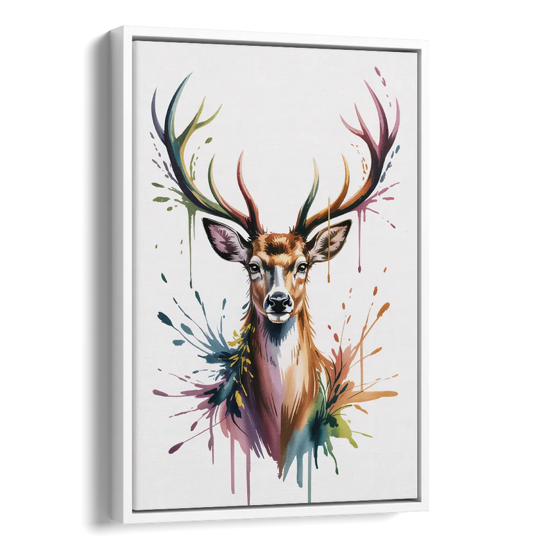 Deer Head in Profile Side - White Canvas Wall Art