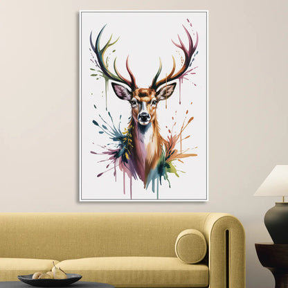Deer Head in Profile Sitting Room - White Canvas Wall Art